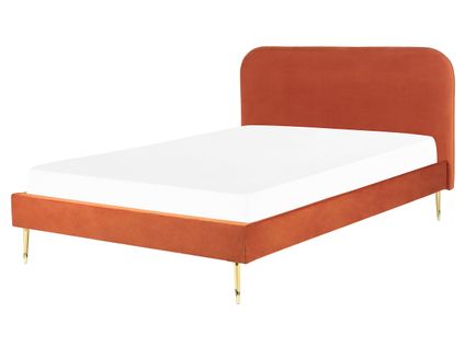 Lit Avec Sommier Velours Flayat 160 X 200 Cm Orange