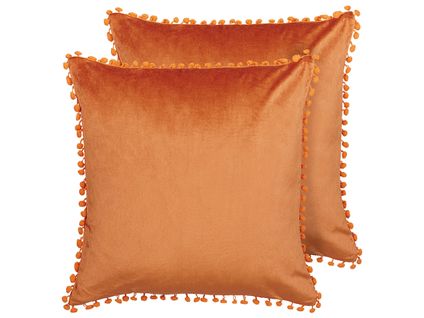 Lot De 2 Coussins Velours Orange Aerangis 45 X 45 Cm