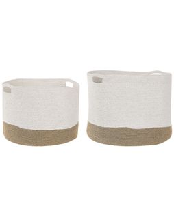 Lot De 2 Paniers En Coton Blanc Et Beige Kahan