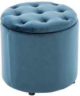 Tabouret Bas Pantin En Velours Avec Espace De Rangement Bleu