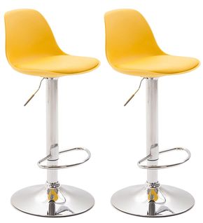 Lot De 2 Tabourets De Bar Kiel Similicuir Et Coque En Plastique Jaune/chrome