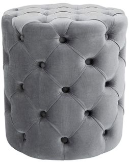 Tabouret Bas Pouf Style Chesterfield Drancy En Velours Gris/m