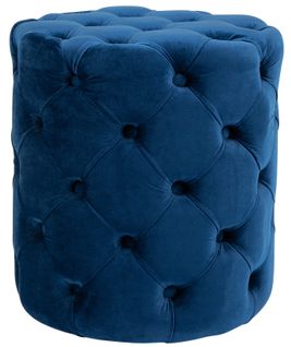 Tabouret Bas Pouf Style Chesterfield Drancy En Velours Bleu/m