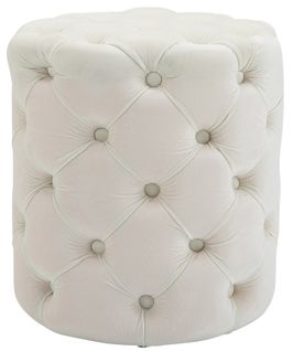 Tabouret Bas Pouf Style Chesterfield Drancy En Velours Crème/m