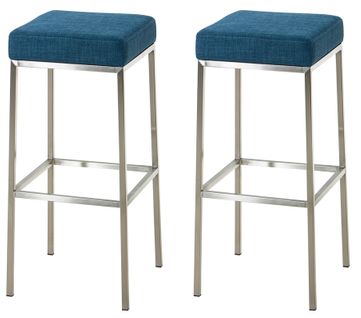 Lot De 2 Tabourets De Bar Montréal 85 En Tissu Bleu/acier Inoxydable