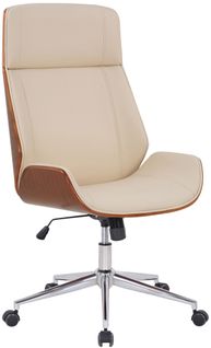 Fauteuil De Bureau Varel En Similicuir Avec Coque De Siège En Bois Noyer / Crème
