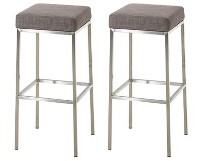 Lot De 2 Tabourets De Bar Montréal 80 En Tissu Gris/acier Inoxydable