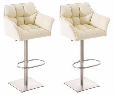 Lot De 2 Tabourets De Bar Damaso Similicuir Crème/acier Inoxydable