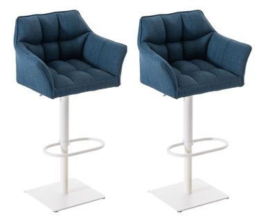 Lot De 2 Tabourets De Bar Damaso En Tissu Bleu/blanc