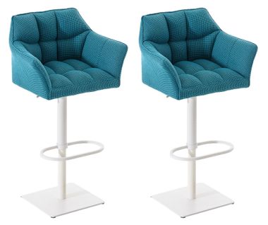 Lot De 2 Tabourets De Bar Damaso En Tissu Turquoise/blanc