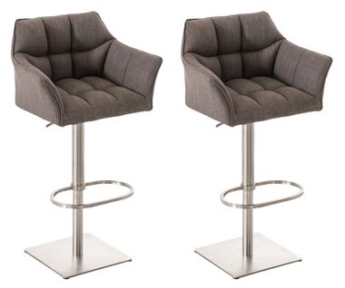 Lot De 2 Tabourets De Bar Damaso En Tissu Gris/acier Inoxydable