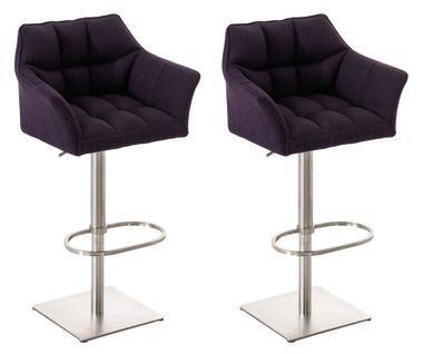 Lot De 2 Tabourets De Bar Damaso En Tissu Violet/acier Inoxydable