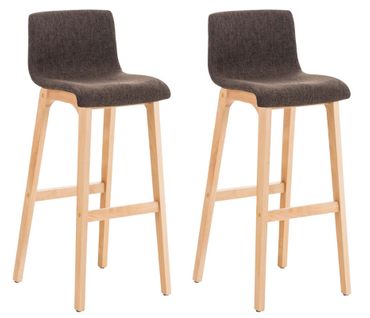 Lot De 2 Tabourets De Bar Hoover En Tissu Pieds Bois Nature Marron