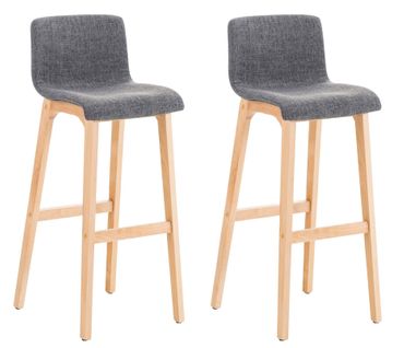 Lot De 2 Tabourets De Bar Hoover En Tissu Pieds Bois Nature Gris Clair
