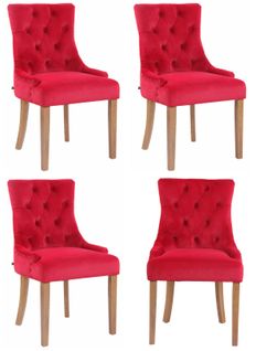 Lot De 4 Chaises De Salle À Manger Aberdeen En Velours Piètement En Bois D'hévéa Rouge/antique Clair