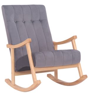 Chaise À Bascule Saltillo En Velours Pieds En Bois De Caoutchouc Nature / Gris