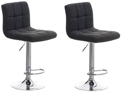 Lot De 2 Tabourets De Bar Peru En Tissu Piètement Métal Pivotant Et Ajustable Gris Foncé