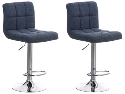 Lot De 2 Tabourets De Bar Peru En Tissu Piètement Métal Pivotant Et Ajustable Bleu