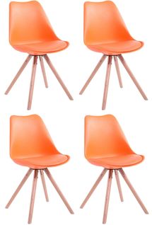 Lot De 4 Chaises De Salle À Manger Toulouse Similicuir Pieds Ronds Bois Orange/nature