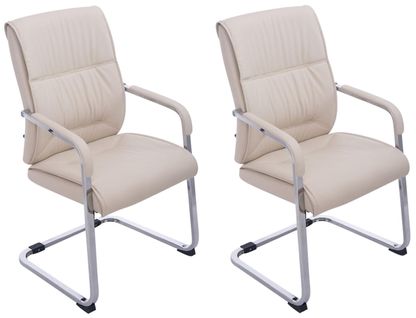 Lot De 2 Chaises Cantilever Xxl Anubis En Similicuir Avec Accoudoirs Crème