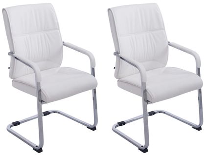 Lot De 2 Chaises Cantilever Xxl Anubis En Similicuir Avec Accoudoirs Blanc