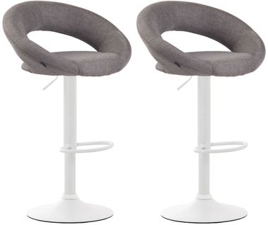 Lot De 2 Tabourets De Bar Olinda En Tissu Hauteur Réglable Et Siège Pivotant Gris/blanc