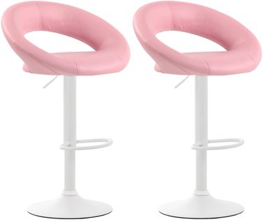 Lot De 2 Tabourets De Bar Olinda En Similicuir Hauteur Réglable Et Siège Pivotant Rose/blanc