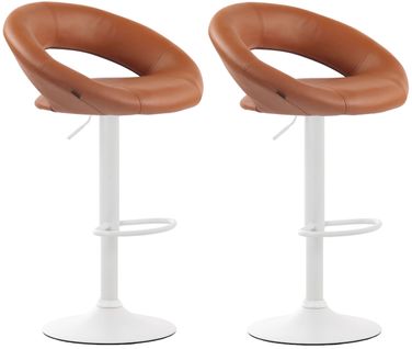 Lot De 2 Tabourets De Bar Olinda En Similicuir Hauteur Réglable Et Siège Pivotant Marron Clair/blanc