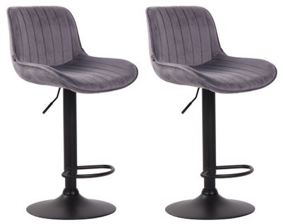 Lot De 2 Tabourets De Bar Lentini En Velours Pied Trompette En Métal Gris Foncé/noir
