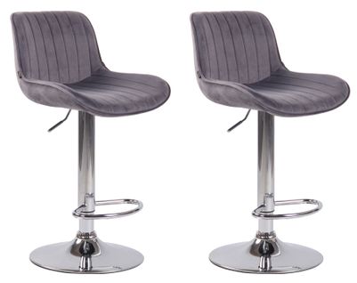 Lot De 2 Tabourets De Bar Lentini En Velours Pied Trompette En Métal Gris Foncé/chrome