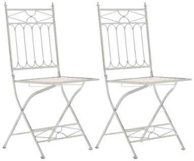 Lot De 2 Chaises De Jardin Pliables Asina En Fer Forgé Blanc Antique