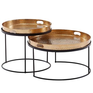 Table D'appoint Lot De 2 Table Basse De Salon Metal Orientale Aluminium Dore