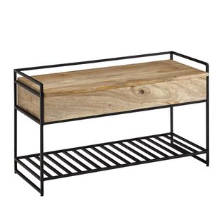 Banc Avec Espace De Rangement 90 Cm Bois Massif Banquette Couloir Métal