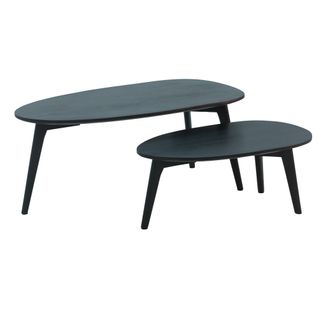 Tables Gigognes Bois Massif Table D'appoint Basse Moderne Lot De 2 Noir
