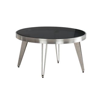 Table Basse Ronde Verre Métal Argent 60x60x33 Cm Table Salon Moderne