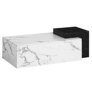 Table Basse De Salon 120 Cm Blanc Noir Effet Marbre Rectangulaire Grande