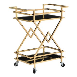Desserte Chariot De Bar Moderne à Roulettes Verre Doré Métal 65x80x40 Cm