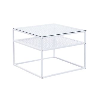 Table Basse En Verre Et Métal, Carrée, 60 Cm, Pour Salon, Rangement, Moderne