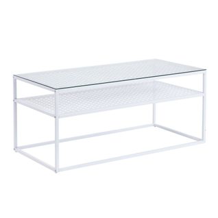 Table Basse Table De Salon Rectangulaire Verre 100 Cm Étagère En Métal Moderne
