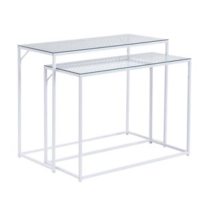 Ensemble De 2 Consoles Tables De Couloir En Métal Plateau En Verre Industriel