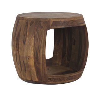 Table D'appoint Ø 50cm Sheesham Bois Massif Rond Rangement Basse Table De Salon