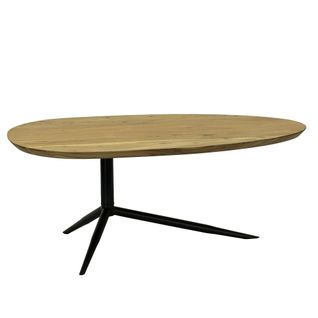 Table Basse Design Acacia Bois Massif 87cm Ovale Table De Salon Piètement Métal