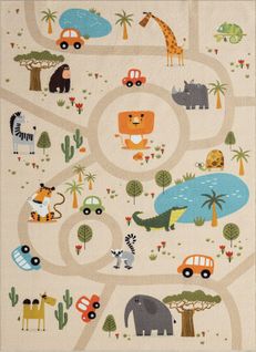 Happy Life Tapis Jeu Safari, Beige, 80x150 Cm