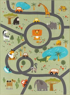 Happy Life Tapis Jeu Safari, Vert, 120x160 Cm