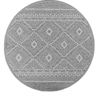 Tapis Calgary Tissé Plat Extérieur Design Moderne, Gris, 120 Cm Ronde