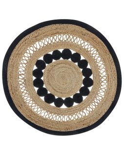 Tapis Rond En Jute D 120 Cm Beige Et Noir Yozgat