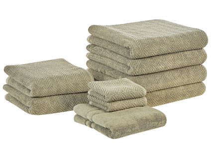 Lot De 9 Serviettes De Bain En Coton Vert Olive Mitiaro