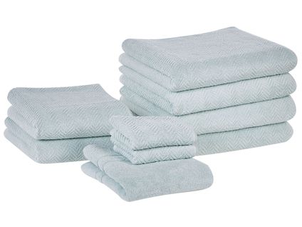 Lot De 9 Serviettes De Bain En Coton Vert Menthe Mitiaro