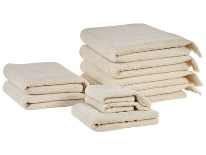 Lot De 9 Serviettes De Bain En Coton Beige Atiu