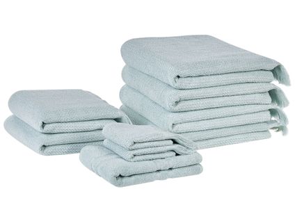 Lot De 9 Serviettes De Bain En Coton Vert Menthe Atiu